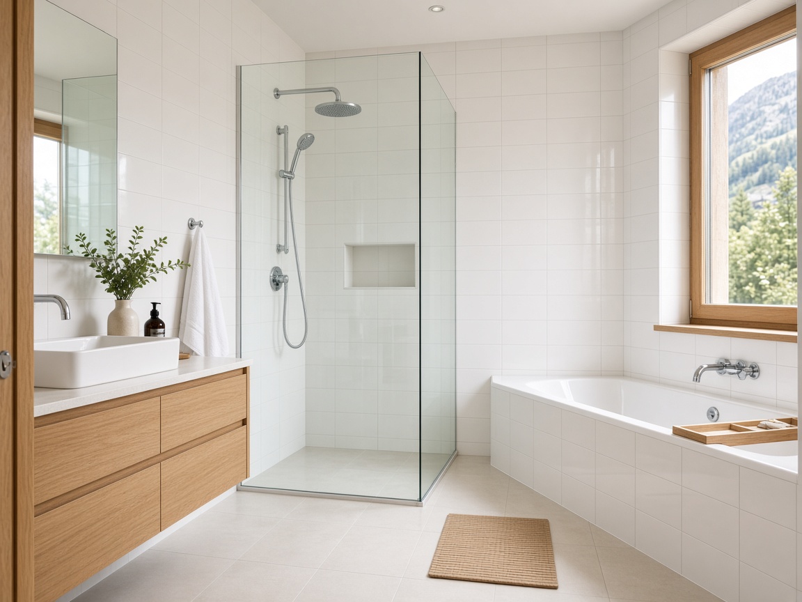 Bad mit Dusche, Wanne und Lavabo